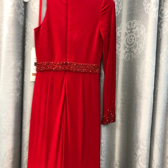 RED 1-Sleeve Sleek Sexy  Prom Dress, Size 2 4, Mermaid, Sequin Cocktail UNIQUE - Picture 9 of 13